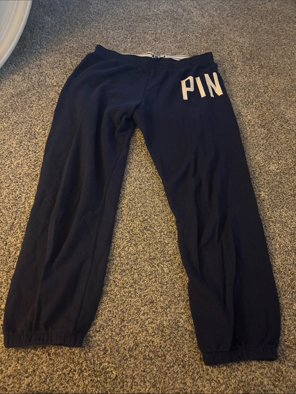 PINK Victoria's Secret Navy Lounge Pants with White Logo Waistband